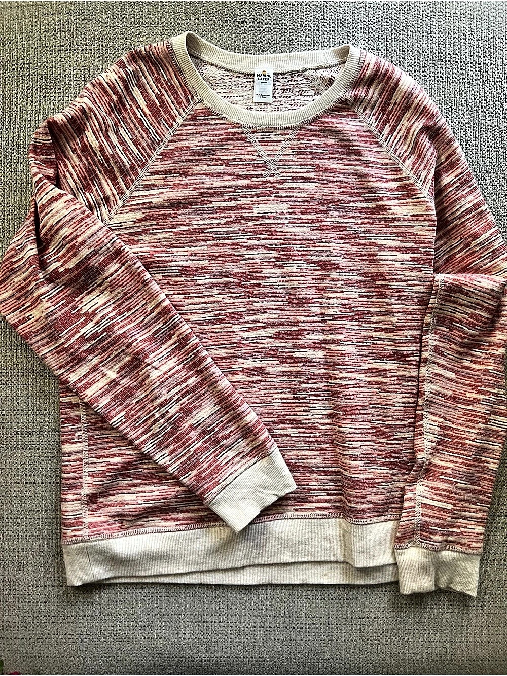 Marine Layer Juno Reversible Raglan Red & Cream Crewneck Sweater
